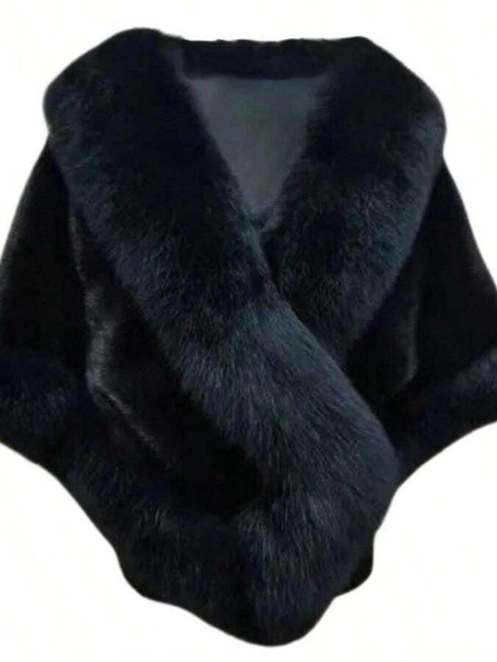 Pecaocun Black Fur Trim Long Cape One Size NWOT
